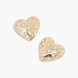 NWT J. Crew Factory Pavé Puffy Heart Bauble Earrings Gold Valentine’s Day Preppy